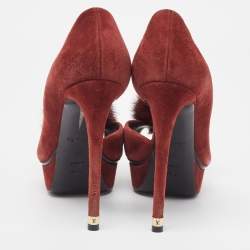 Louis Vuitton Burgundy Suede  and Fur Peep Toe Pumps Size 37