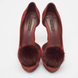 Louis Vuitton Burgundy Suede  and Fur Peep Toe Pumps Size 37