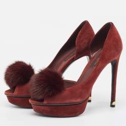 Louis Vuitton Burgundy Suede  and Fur Peep Toe Pumps Size 37