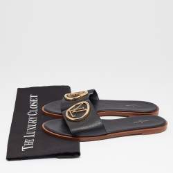 Louis Vuitton Black Leather Lock It Flat Slides Size 39