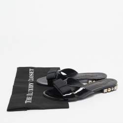 Pre Owned Louis Vuitton Black Patent Leather Bow Studded Flat Slides Size 39