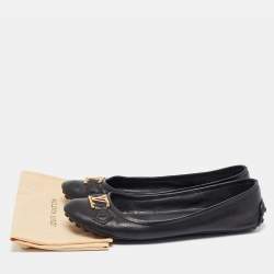 Pre Owned Louis Vuitton Black Leather Oxford Ballet Flats Size 38.5