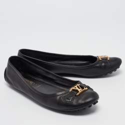 Pre Owned Louis Vuitton Black Leather Oxford Ballet Flats Size 38.5