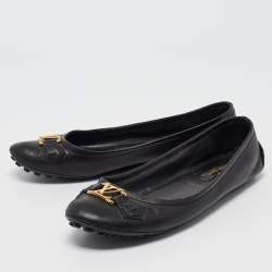Pre Owned Louis Vuitton Black Leather Oxford Ballet Flats Size 38.5