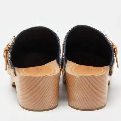 Louis Vuitton Navy Blue/Tan Printed Canvas and Leather Cottage Clog Mules Size 38
