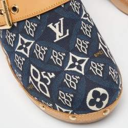 Louis Vuitton Navy Blue/Tan Printed Canvas and Leather Cottage Clog Mules Size 38