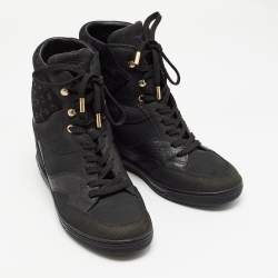 Louis Vuitton Black Nubuck and Suede Millenium Wedge Sneakers Size 37