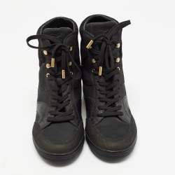 Louis Vuitton Black Nubuck and Suede Millenium Wedge Sneakers Size 37