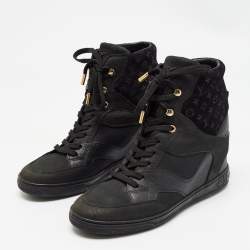 Louis Vuitton Black Nubuck and Suede Millenium Wedge Sneakers Size 37