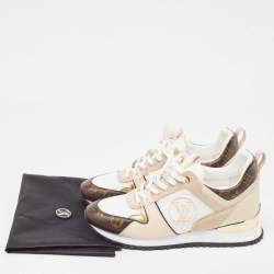Louis Vuitton White/Brown Mesh and Monogram Canvas Run Away Sneakers Size 40