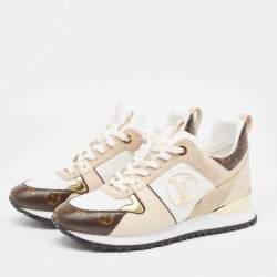 Louis Vuitton White/Brown Mesh and Monogram Canvas Run Away Sneakers Size 40