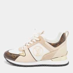 Louis Vuitton White/Brown Mesh and Monogram Canvas Run Away Sneakers Size 40