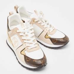 Louis Vuitton White/Brown Mesh and Monogram Canvas Run Away Sneakers Size 40