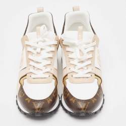 Louis Vuitton White/Brown Mesh and Monogram Canvas Run Away Sneakers Size 40
