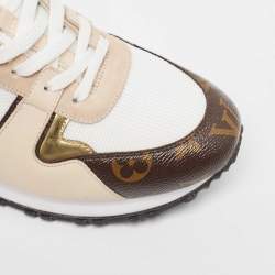 Louis Vuitton White/Brown Mesh and Monogram Canvas Run Away Sneakers Size 40