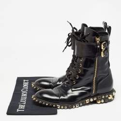 Pre Owned Louis Vuitton Black Patent Leather Embellished Ankle Boots Size 38.5