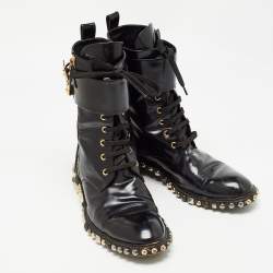 Pre Owned Louis Vuitton Black Patent Leather Embellished Ankle Boots Size 38.5
