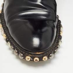 Pre Owned Louis Vuitton Black Patent Leather Embellished Ankle Boots Size 38.5