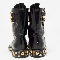 Pre Owned Louis Vuitton Black Patent Leather Embellished Ankle Boots Size 38.5