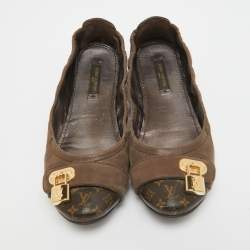 Louis Vuitton Brown Glitter Nubuck and Monogram Canvas Lucky Ballet Flats Size 36.5