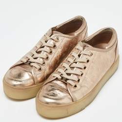 Louis Vuitton Gold Monogram Leather Sneakers Size 39
