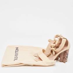 Pre Owned Louis Vuitton Beige Leather Ankle Tie Sandals Size 37