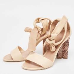 Pre Owned Louis Vuitton Beige Leather Ankle Tie Sandals Size 37