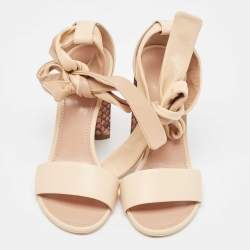 Pre Owned Louis Vuitton Beige Leather Ankle Tie Sandals Size 37