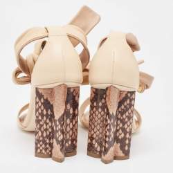 Pre Owned Louis Vuitton Beige Leather Ankle Tie Sandals Size 37