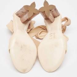 Pre Owned Louis Vuitton Beige Leather Ankle Tie Sandals Size 37