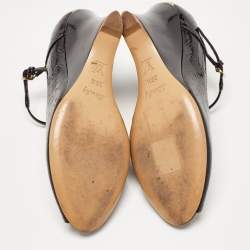 مملوكة مسبقًا Louis Vuitton Plum Monogram Patent Leather Peep Toe Wedge Pumps Size 36.5