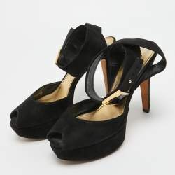 Louis Vuitton Black Suede Platform Ankle Strap Pumps Size 37.5