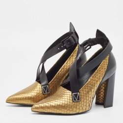 Louis Vuitton Gold Python and Leather Crisscross Strap Pumps Size 36.5