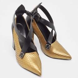 Louis Vuitton Gold Python and Leather Crisscross Strap Pumps Size 36.5