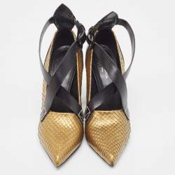 Louis Vuitton Gold Python and Leather Crisscross Strap Pumps Size 36.5