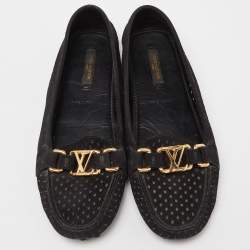Pre Owned Louis Vuitton Black Leather Oxford Loafers Size 37.5