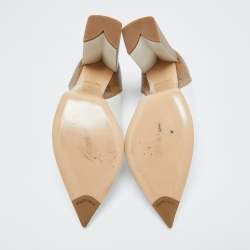 Pre Owned Louis Vuitton White/Brown Leather and Monogram Canvas Matchmake Pumps Size 38