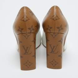 Pre Owned Louis Vuitton White/Brown Leather and Monogram Canvas Matchmake Pumps Size 38
