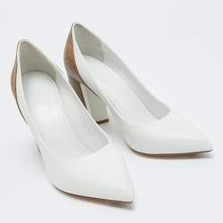 Pre Owned Louis Vuitton White/Brown Leather and Monogram Canvas Matchmake Pumps Size 38