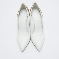 Pre Owned Louis Vuitton White/Brown Leather and Monogram Canvas Matchmake Pumps Size 38