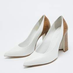 Pre Owned Louis Vuitton White/Brown Leather and Monogram Canvas Matchmake Pumps Size 38