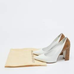 Pre Owned Louis Vuitton White/Brown Leather and Monogram Canvas Matchmake Pumps Size 38
