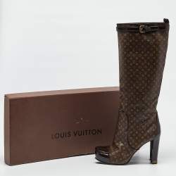 مملوكة مسبقًا Louis Vuitton Brown Monogram Canvas and Patent Idole Knee Length Boots Size 40