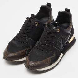 Louis Vuitton Black/Brown Monogram Canvas, Suede and Mesh Run Away Low Top Sneakers Size 36.5