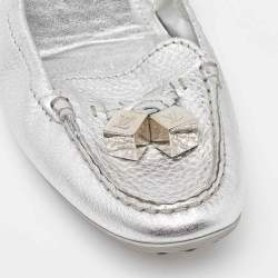 Louis Vuitton Silver Leather Dice Scrunch Loafer Flats Size 40.5