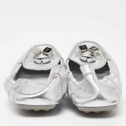 Louis Vuitton Silver Leather Dice Scrunch Loafer Flats Size 40.5