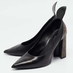 Pre Owned Louis Vuitton Black Leather and Monogram Canvas Rodeo Queen Pumps Size 40