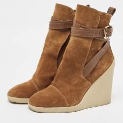 Pre Owned Louis Vuitton Brown Suede Ankle Buckle Ankle Boots Size 37