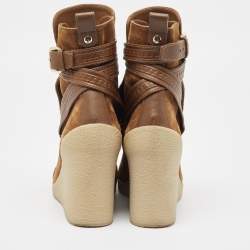 Pre Owned Louis Vuitton Brown Suede Ankle Buckle Ankle Boots Size 37