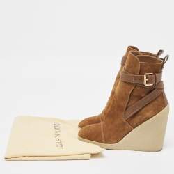 Pre Owned Louis Vuitton Brown Suede Ankle Buckle Ankle Boots Size 37